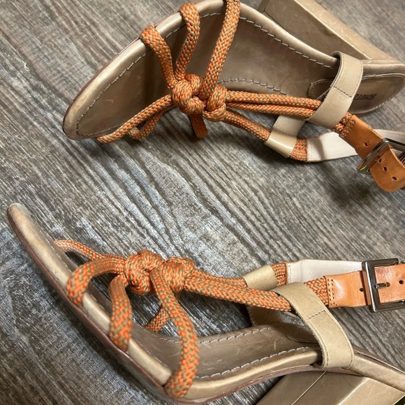 SCHUTZ 8.5 (Anthropologie) EUC GUC Orange utility rope Tan Block Heel Sandals - Picture 5 of 15